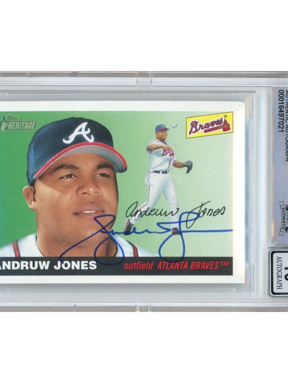 Andruw Jones Signed 2004 Topps Heritage #208 Baseball Card Beckett BAS Auto 10